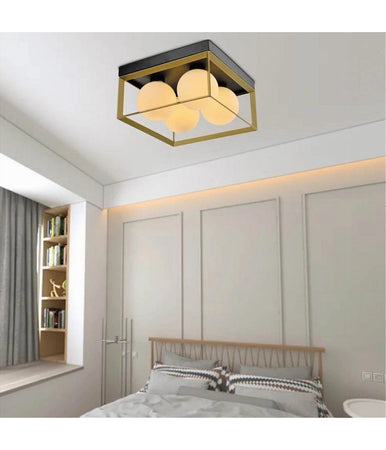 Plafoniera Da Soffitto Lampada In Metallo Nero Bronzo Con 4 Sfere Vetro G9 C76-4