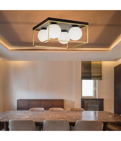 Plafoniera Da Soffitto Lampada In Metallo Nero Bronzo Con 4 Sfere Vetro G9 C76-4