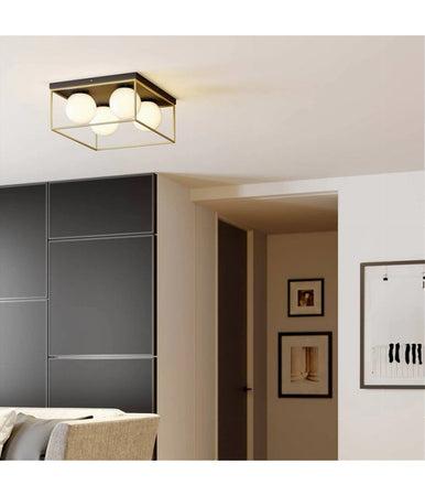 Plafoniera Da Soffitto Lampada In Metallo Nero Bronzo Con 4 Sfere Vetro G9 C76-4