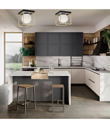 Plafoniera Da Soffitto Lampada In Metallo Nero Bronzo Con Sfera In Vetro G9 C76-1