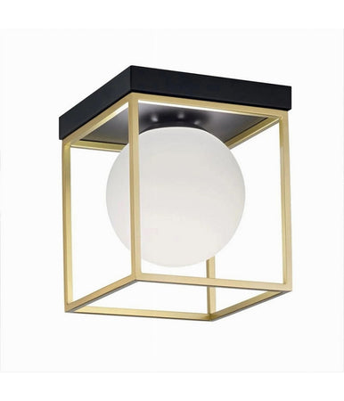 Plafoniera Da Soffitto Lampada In Metallo Nero Bronzo Con Sfera In Vetro G9 C76-1