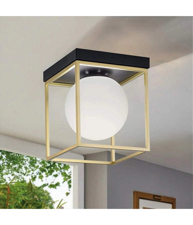 Plafoniera Da Soffitto Lampada In Metallo Nero Bronzo Con Sfera In Vetro G9 C76-1