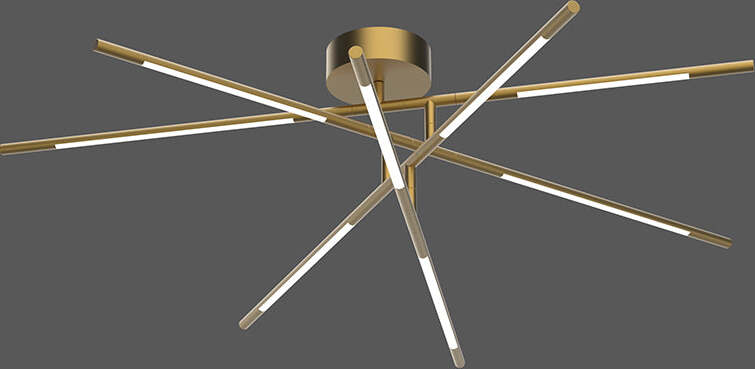 Plafoniera-Da-Soffitto-Moderno-Tubular-8-Luci-Metallo-Oro-Satinato-Led-40W