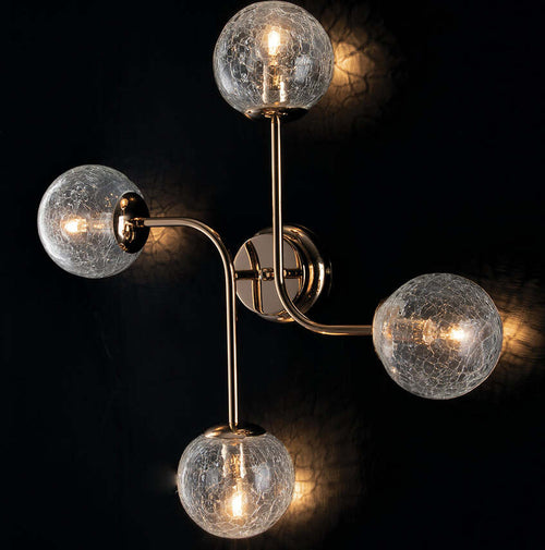 Plafoniera-Design-Moderno-Contemporaneo-Oro-Lucido-Con-Vetri-4-Luci-Ikarus