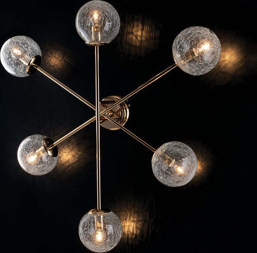 Plafoniera-Design-Moderno-Contemporaneo-Oro-Lucido-Con-Vetri-6-Luci-Tresor