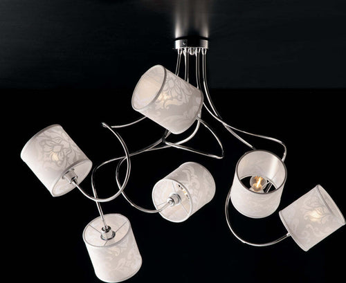 Plafoniera-Design-Moderno-Ferro-Cromo-Con-Paralume-Bianco-6-Luci-Lunatico