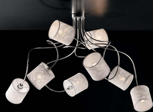 Plafoniera-Design-Moderno-Ferro-Cromo-Con-Paralume-Bianco-8-Luci-Lunatico