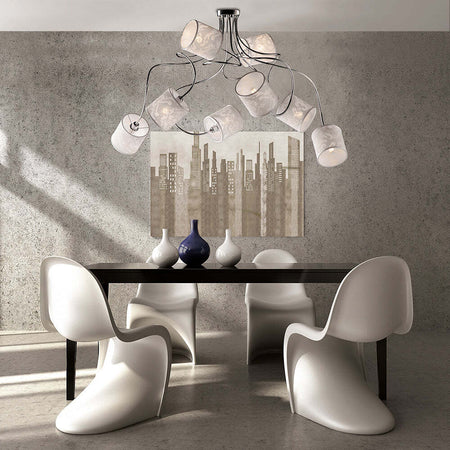Plafoniera-Design-Moderno-Ferro-Cromo-Con-Paralume-Bianco-8-Luci-Lunatico