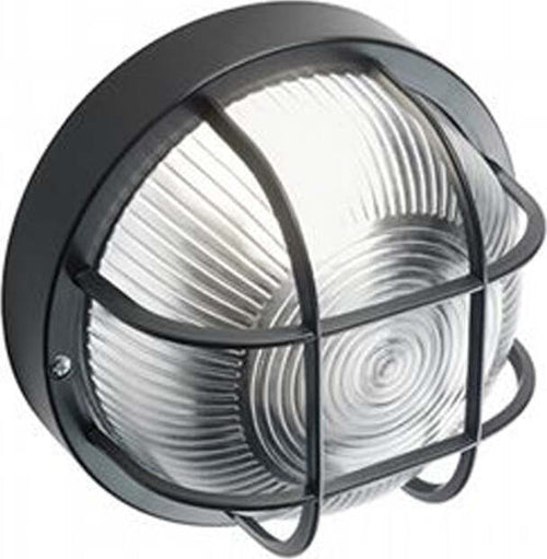 Plafoniera-Esterno-Con-Gabbia-Echo-Tonda-Termoplastica-E-Vetro-Nero-1-Luce-E27