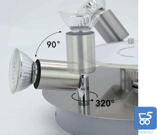 Plafoniera Faretto Soffitto 4 Vie Piastra Rotonda con 4 lampadine GU10 3000K 5W Bianco Caldo 950 LM