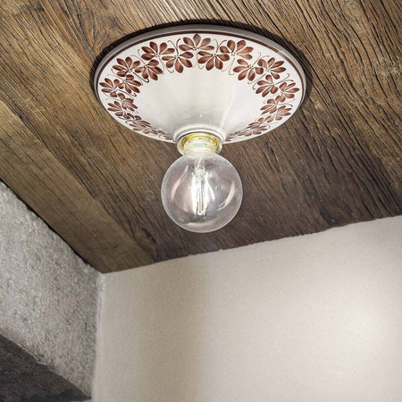 Plafoniera-Grande-Classica-Trieste-Bianco-Decorato-Filo-Marrone-1-Luce-E27