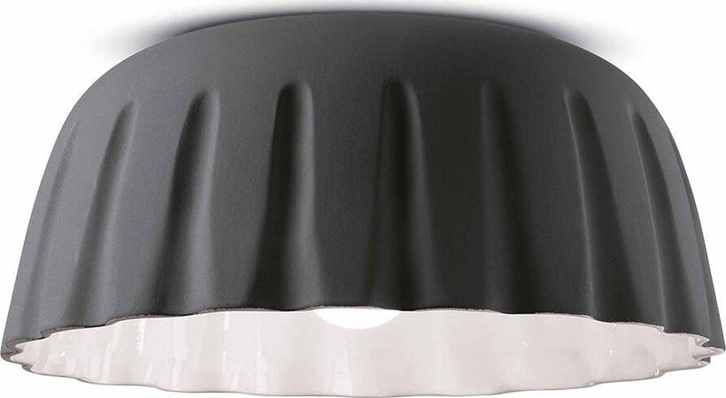 Plafoniera-Grande-Vintage-Decò-Madame-Gres-Ceramica-Grigio-Nerastro-1-Luce-E27