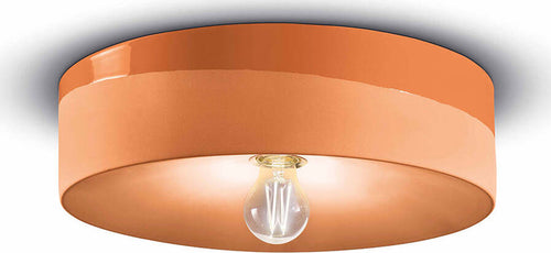 Plafoniera-Grande-Vintage-Decò-Pi-Ceramica-Arancio-Pesca-1-Luce-E27