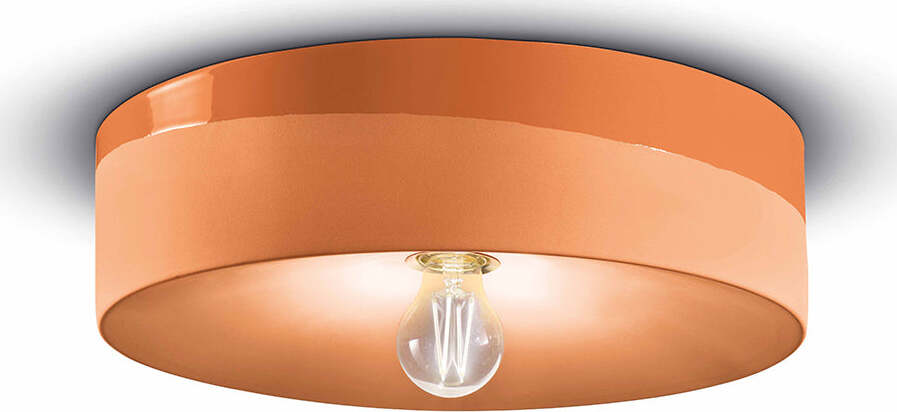Plafoniera-Grande-Vintage-Decò-Pi-Ceramica-Arancio-Pesca-1-Luce-E27