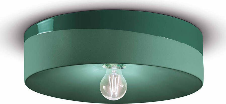 Plafoniera-Grande-Vintage-Decò-Pi-Ceramica-Verde-Bottiglia-1-Luce-E27