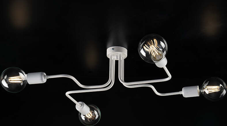 Plafoniera-Industrial-4-Luci-Ferro-Bianco-e-Argento-Serie-Loft