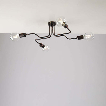 Plafoniera-Industrial-4-Luci-Ferro-Nero-e-Rame-Serie-Loft