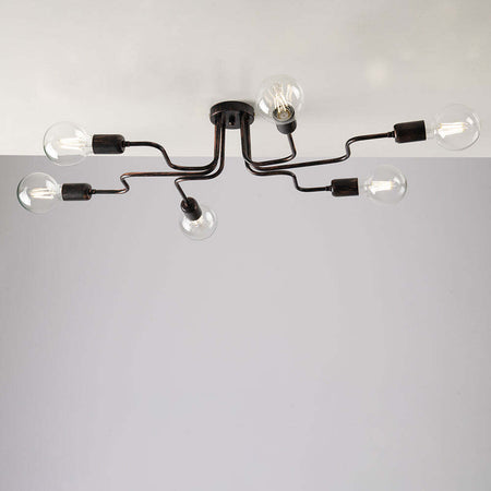 Plafoniera-Industrial-6-Luci-Ferro-Nero-e-Rame-Serie-Loft