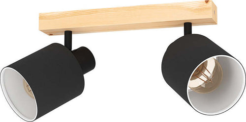 Plafoniera-Industrial-Batallas-2-Luci-Legno-Marrone-E-Nero