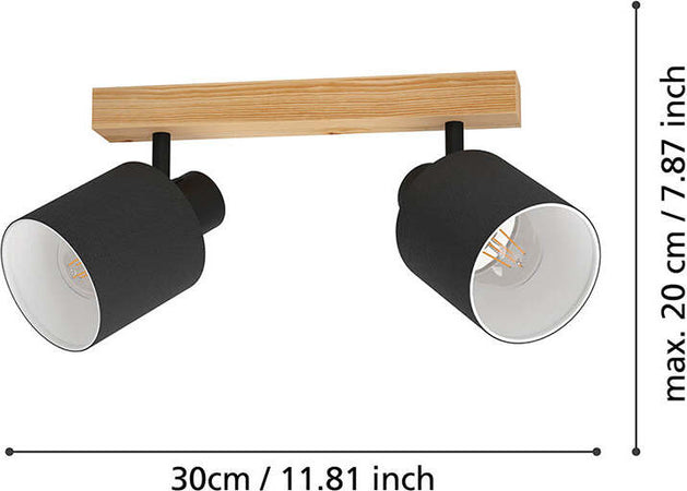 Plafoniera-Industrial-Batallas-2-Luci-Legno-Marrone-E-Nero