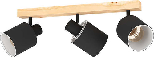 Plafoniera-Industrial-Batallas-3-Luci-Legno-Marrone-E-Nero