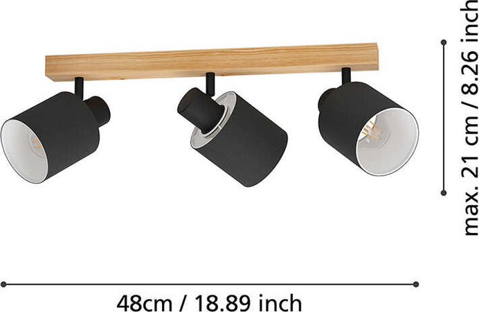 Plafoniera-Industrial-Batallas-3-Luci-Legno-Marrone-E-Nero