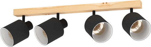Plafoniera-Industrial-Batallas-4-Luci-Legno-Marrone-E-Nero