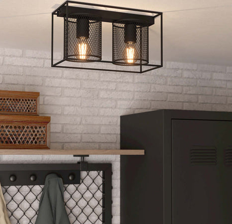 Plafoniera-Industrial-Catterick-2-Luci-Acciaio-Nero
