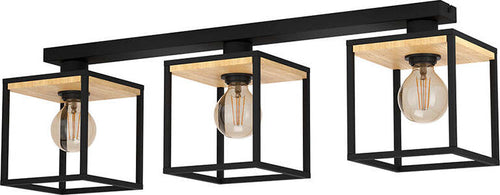 Plafoniera-Industrial-Libertad-3-Luci-Metallo-Nero-E-Marrone