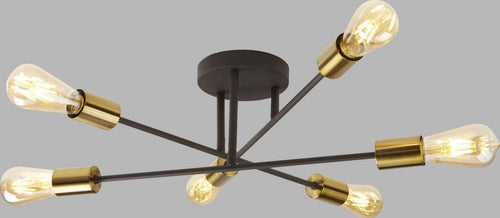 Plafoniera-Industrial-Nordico-Armstrong-Acciaio-Nero-Ottone-6-Luci-E27
