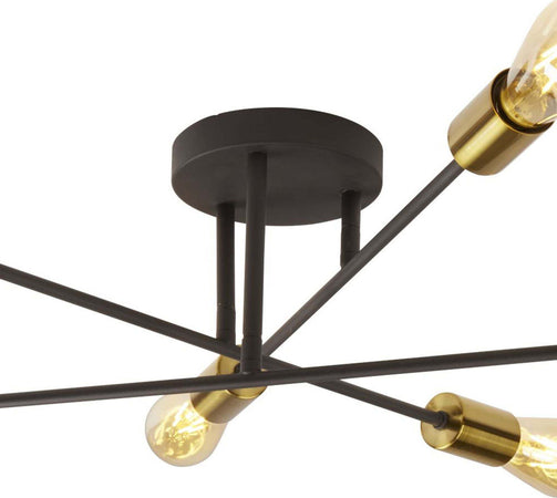 Plafoniera-Industrial-Nordico-Armstrong-Acciaio-Nero-Ottone-6-Luci-E27