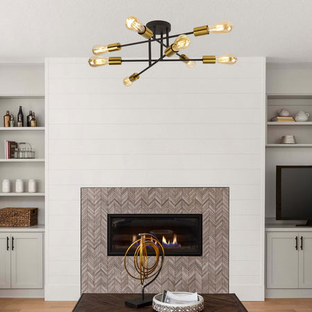 Plafoniera-Industrial-Nordico-Armstrong-Acciaio-Nero-Ottone-8-Luci-E27