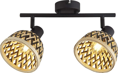 Plafoniera-Industrial-Nordico-Lancia-Acciaio-Nero-Legno-Marrone-2-Luci-E14
