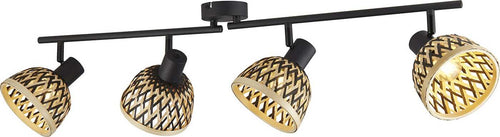Plafoniera-Industrial-Nordico-Lancia-Acciaio-Nero-Legno-Marrone-4-Luci-E14