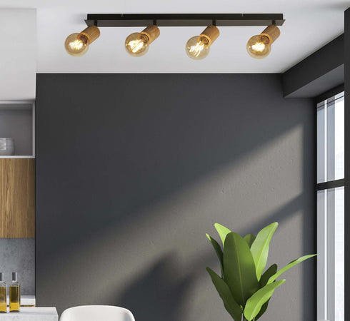 Plafoniera-Industrial-Nordico-Spinoso-Acciaio-Nero-Marrone-4-Luci-E27