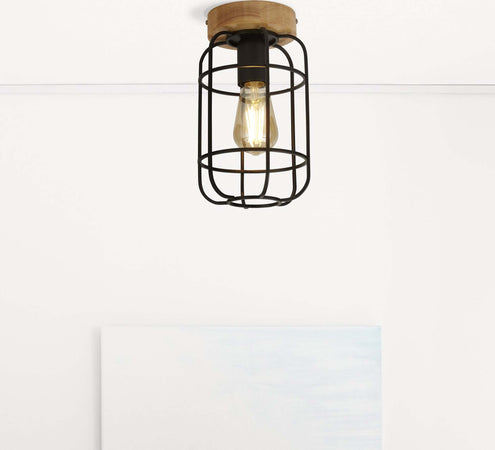 Plafoniera-Industrial-Nordico-Visione-Acciaio-Nero-Marrone-1-Luce-E27