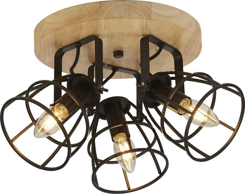 Plafoniera-Industrial-Nordico-Visione-Acciaio-Nero-Marrone-3-Luci-E14
