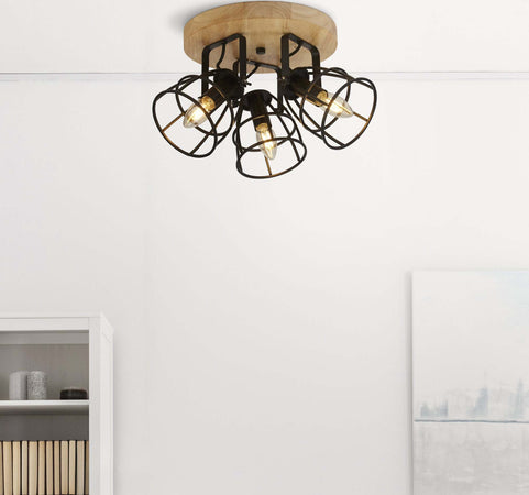 Plafoniera-Industrial-Nordico-Visione-Acciaio-Nero-Marrone-3-Luci-E14