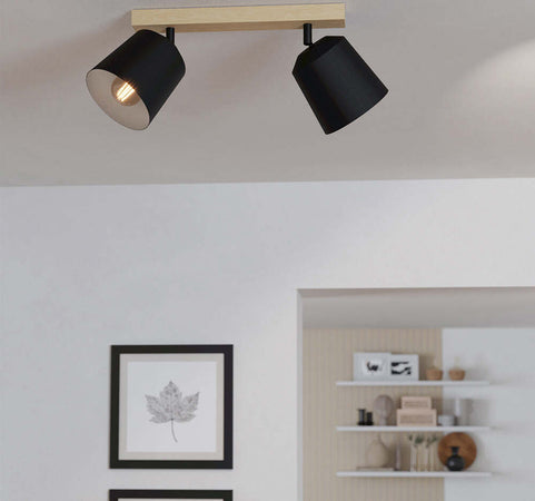 Plafoniera-Industrial-Pappagallo-2-Luci-Legno-Marrone-E-Nero