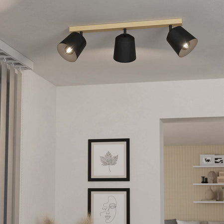 Plafoniera-Industrial-Pappagallo-3-Luci-Legno-Marrone-E-Nero