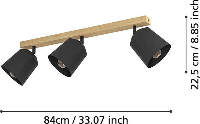 Plafoniera-Industrial-Pappagallo-3-Luci-Legno-Marrone-E-Nero