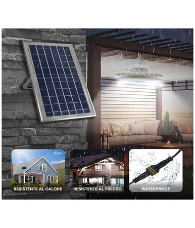 Plafoniera Lampada 400watt A Sospensione Faro Con Pannello Solare 236 Led 1300lm