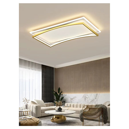 Plafoniera Led 108w Rettangolare Bianco Oro Moderno Da Soffitto Luce Fredda 71547