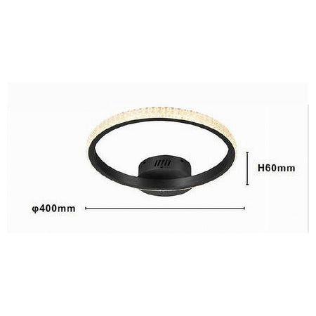 Plafoniera Led 24w Cerchio Effetto Cristallo Nero Luce Fredda Calda Naturale 31722