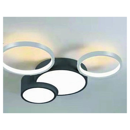 Plafoniera Led 36w 4 Cerchi Argento Nero Lampada Soffitto Moderno Luce 4000k 70937