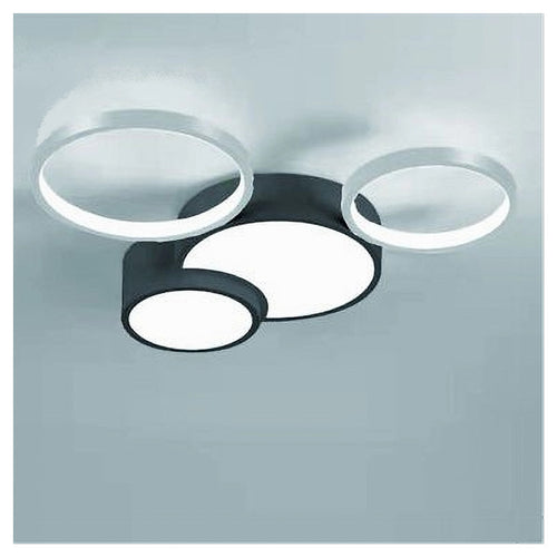 Plafoniera Led 36w 4 Cerchi Argento Nero Lampada Soffitto Moderno Luce 6500k 70944