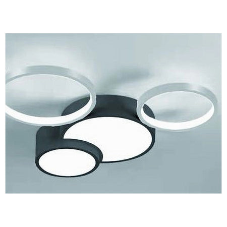 Plafoniera Led 36w 4 Cerchi Argento Nero Lampada Soffitto Moderno Luce 6500k 70944