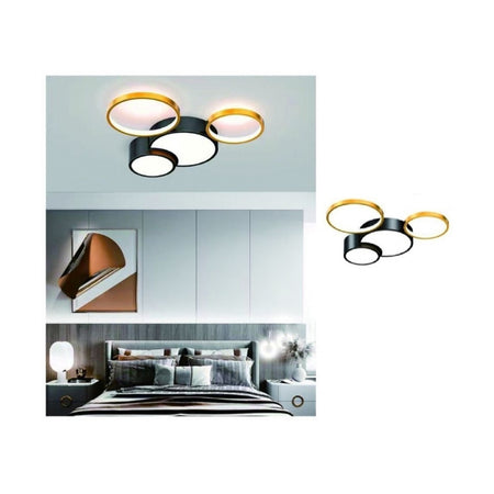 Plafoniera Led 36w 4 Cerchi Oro Nero Lampada Da Soffitto Moderno Luce 4000k 70951