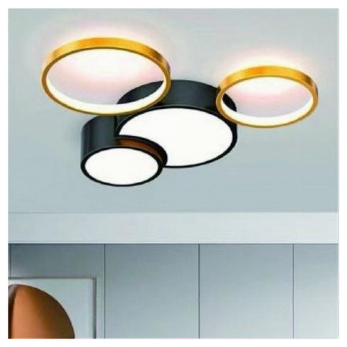 Plafoniera Led 36w 4 Cerchi Oro Nero Lampada Da Soffitto Moderno Luce 4000k 70951