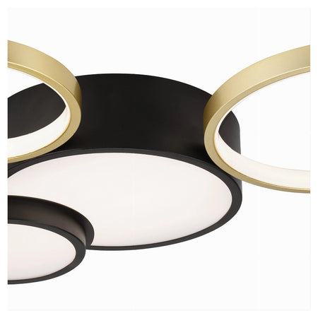 Plafoniera Led 36w 4 Cerchi Oro Nero Lampada Da Soffitto Moderno Luce 4000k 70951